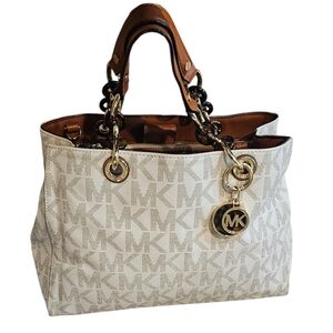 Michael Kors Cream and Brown Logo Tote
